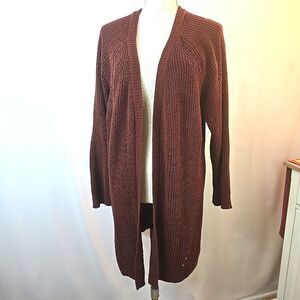Stitch Fix Love Ellie Open Cardigan Sweater Maroon Plus Size 2X Cable Knit